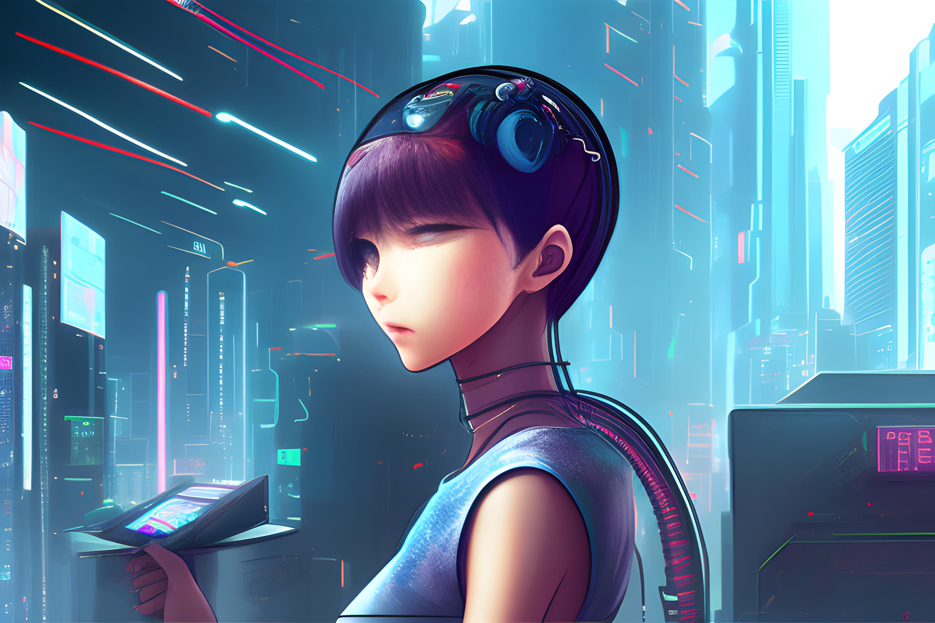 Cyberpunk, like a manga book,anime --ar 16:9, Resolution: